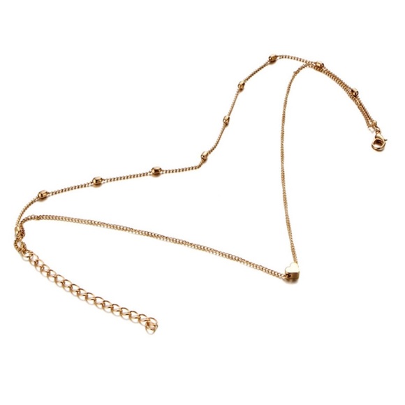 2 Layer Heart Chain Necklace Choker - Picture 3 of 4